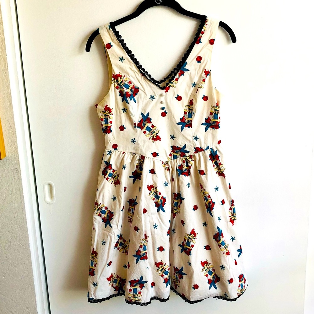 Cream Dress with Multicolor Star Pattern